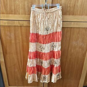 Orange Pleated Maxi Skirt for Casual Resort Wear